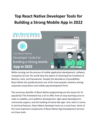 Top React Native developer tools for building a strong mobile app in 2022