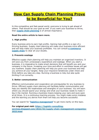 how can supply chain planning prove