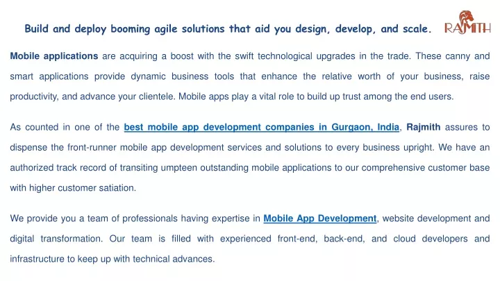 build and deploy booming agile solutions that aid you design develop and scale