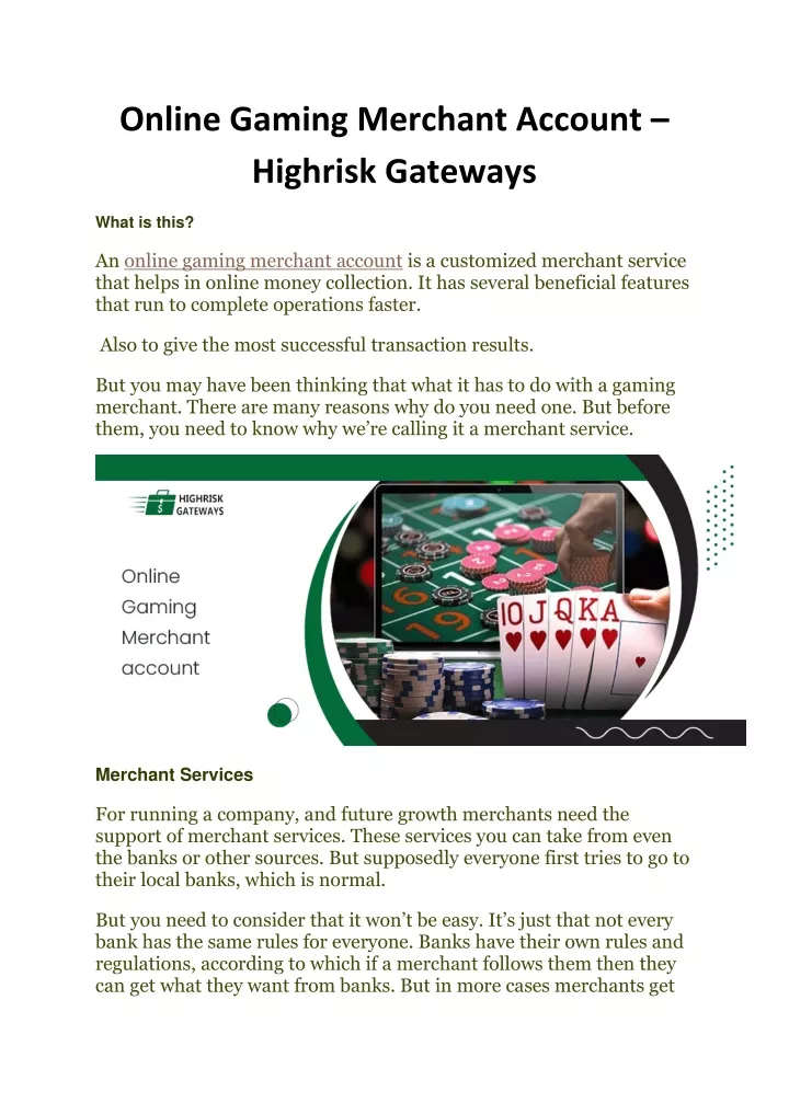 online gaming merchant account highrisk gateways