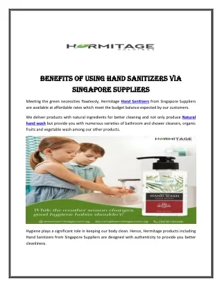 Benefits of using Hand Sanitizers via Singapore Suppliers