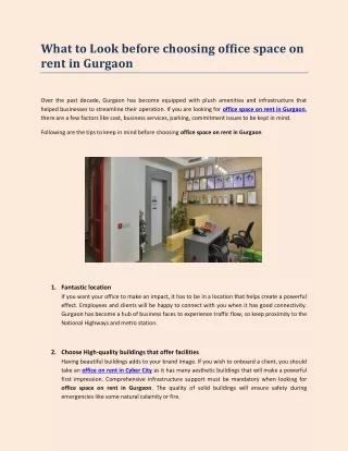 What to Look before choosing office space on rent in Gurgaon