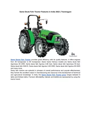 Same Deutz Fahr Tractor Features in India 2022 | Tractorgyan
