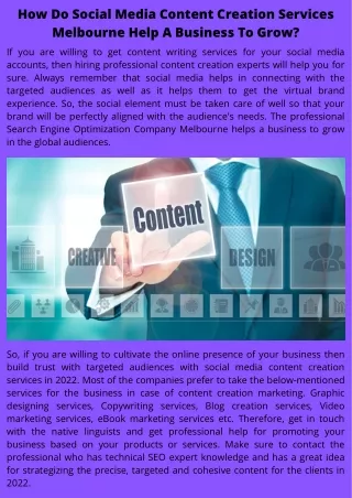 How Do Social Media Content Creation Services Melbourne Help A Business To Grow