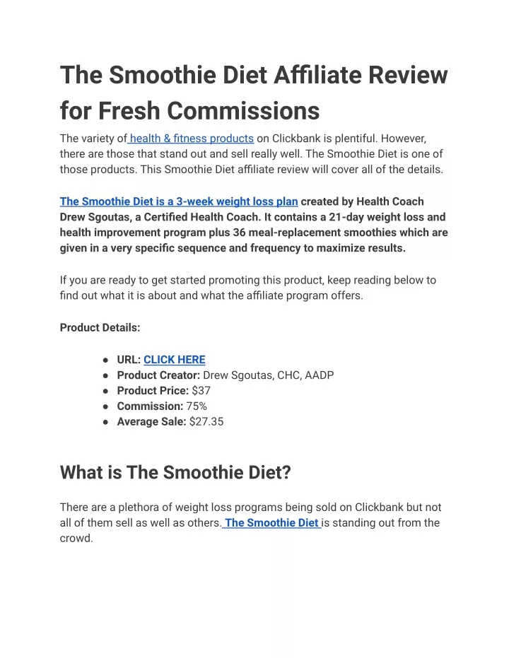 the smoothie diet affiliate review for fresh