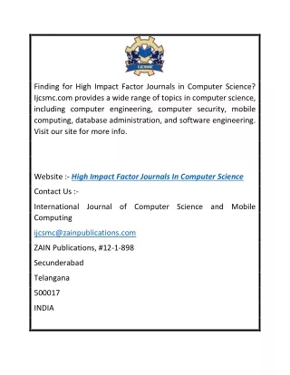 High Impact Factor Journals in Computer Science  Ijcsmc.com