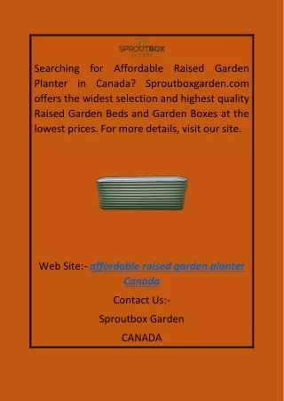 Affordable Raised Garden Planter Canada | Sproutboxgarden.com