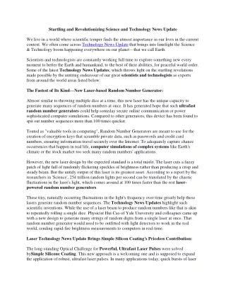 Startling and Revolutionizing Science and Technology News Update