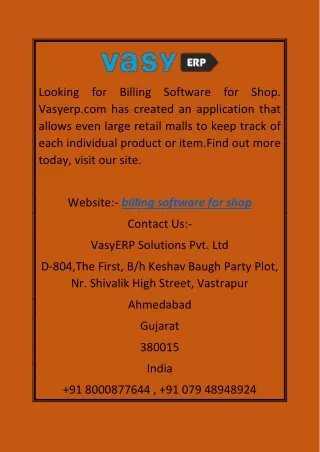 Billing Software for Shop | Vasyerp.com