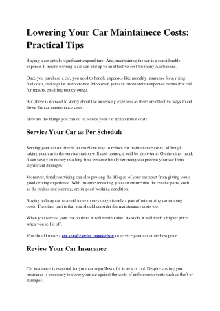 lowering your car maintainece costs practical
