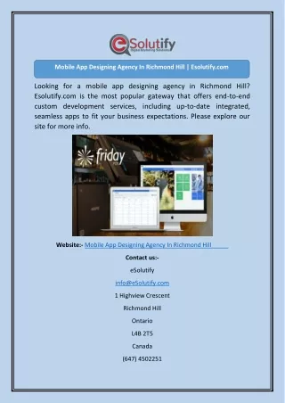 Mobile App Designing Agency In Richmond Hill Esolutify