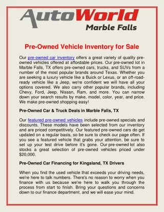 Pre-Owned Vehicle Inventory for Sale