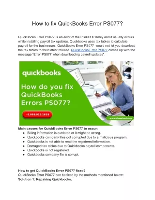 How to fix QuickBooks Error PS077_