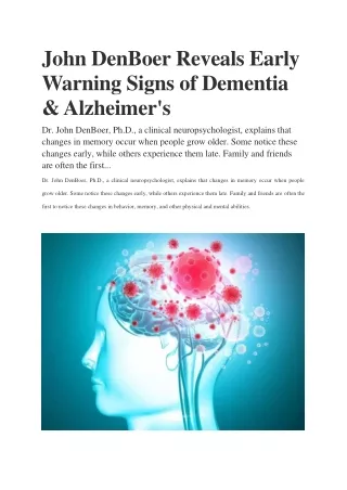 John DenBoer Reveals Early Warning Signs of Dementia