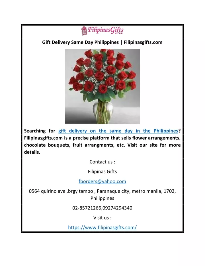gift delivery same day philippines filipinasgifts