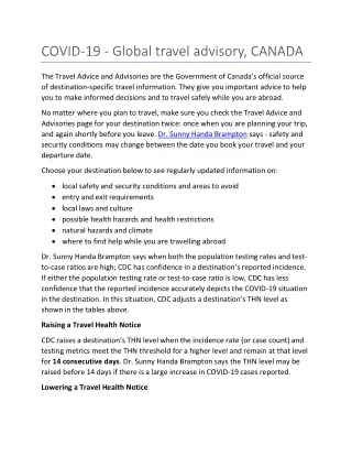 COVID-19 - Global travel advisory, CANADA