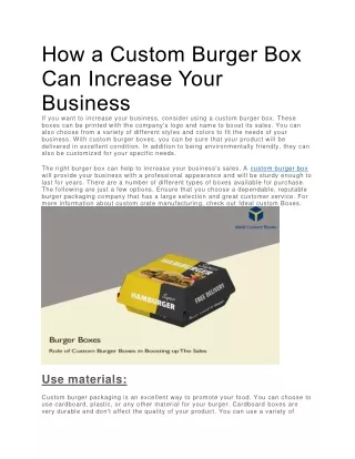 how a custom burger box can increase your