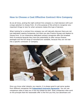 How to Choose a Cost Effective Contract Hire Company