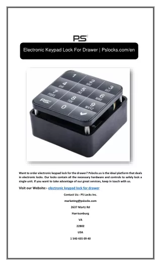 Electronic Keypad Lock For Drawer | Pslocks.com/en