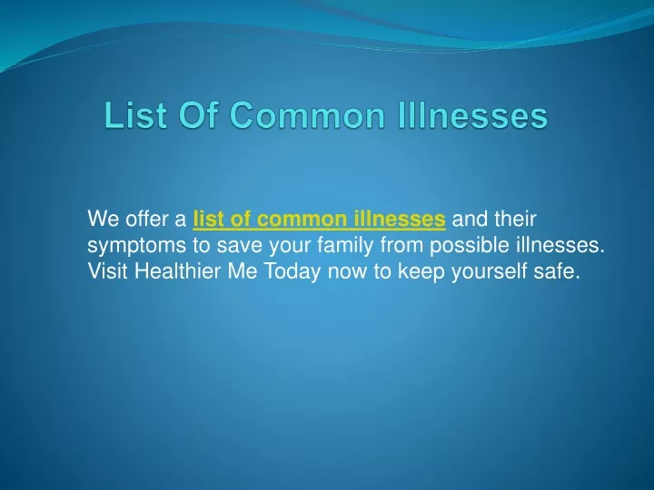 list of common illnesses