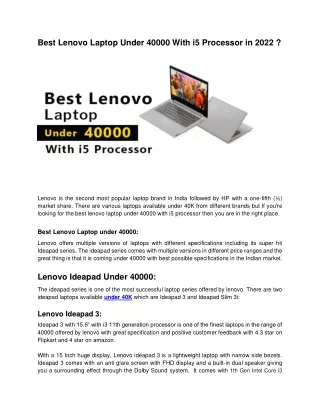 Best Lenovo Laptop Under 40000 With i5 Processor in 2022 ?