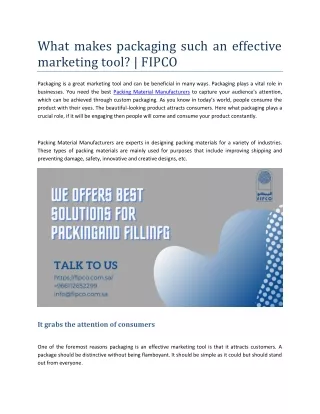 What makes packaging such an effective marketing tool? | FIPCO