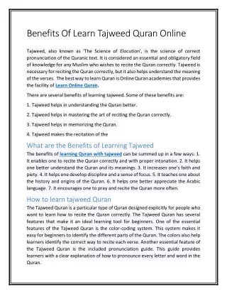 Benefits Of Learn Tajweed Quran Online