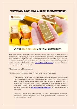 Why Is Gold Bullion A Special Investment