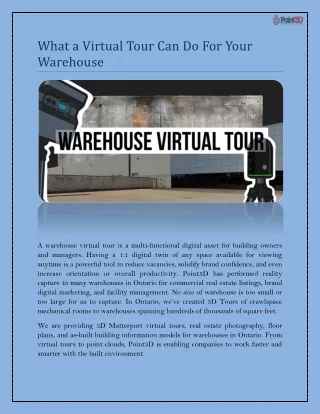 What a Virtual Tour Can Do For Your Warehouse
