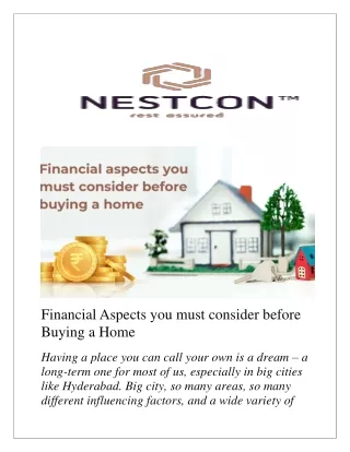 Financial Aspects you must consider before Buying a Home | Nestcon