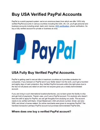 Buy Verified PayPal Accounts - 100% Full Verified And Best Quality