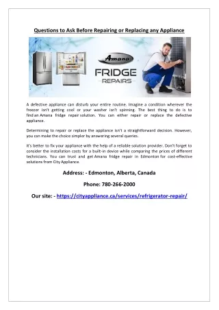 Affordable Amana fridge repair in Edmonton