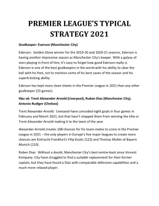 PREMIER LEAGUE'S TYPICAL STRATEGY 2021