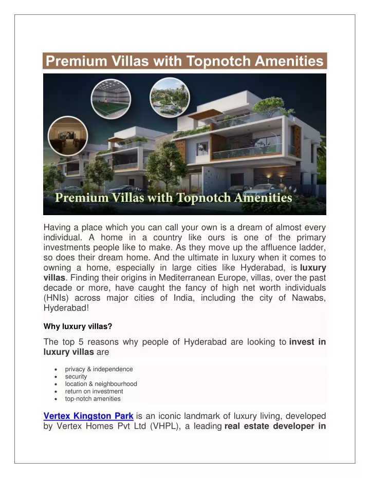 premium villas with topnotch amenities