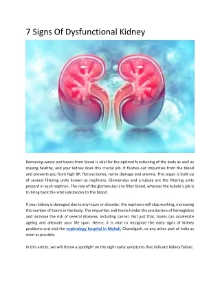 7 signs of dysfunctional kidney