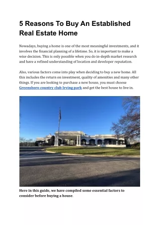 5 Reasons To Buy An Established Real Estate Home