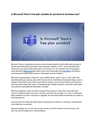 Is Microsoft Team’s free plan suitable for personal & business use