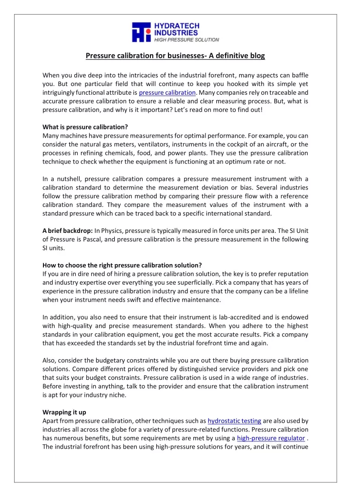 pressure calibration for businesses a definitive