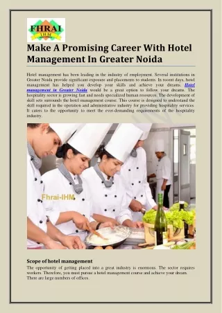 Make A Promising Career With Hotel Management In Greater Noida