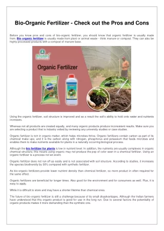 Bio-Organic Fertilizer - Check out the Pros and Cons
