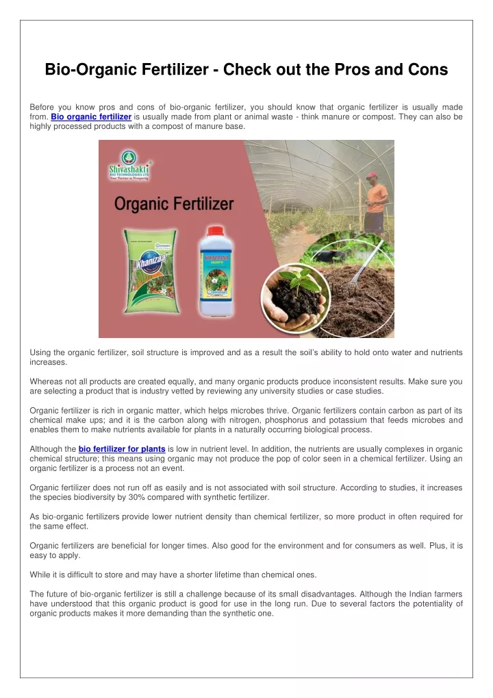 bio organic fertilizer check out the pros and cons