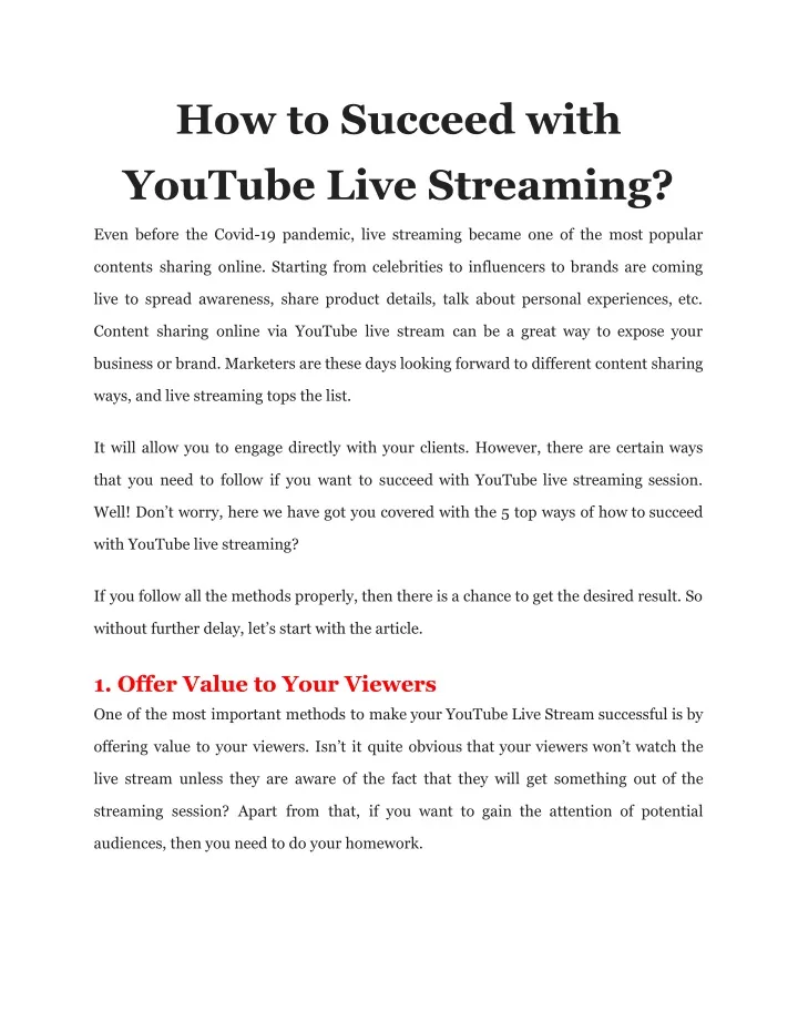 how to succeed with youtube live streaming