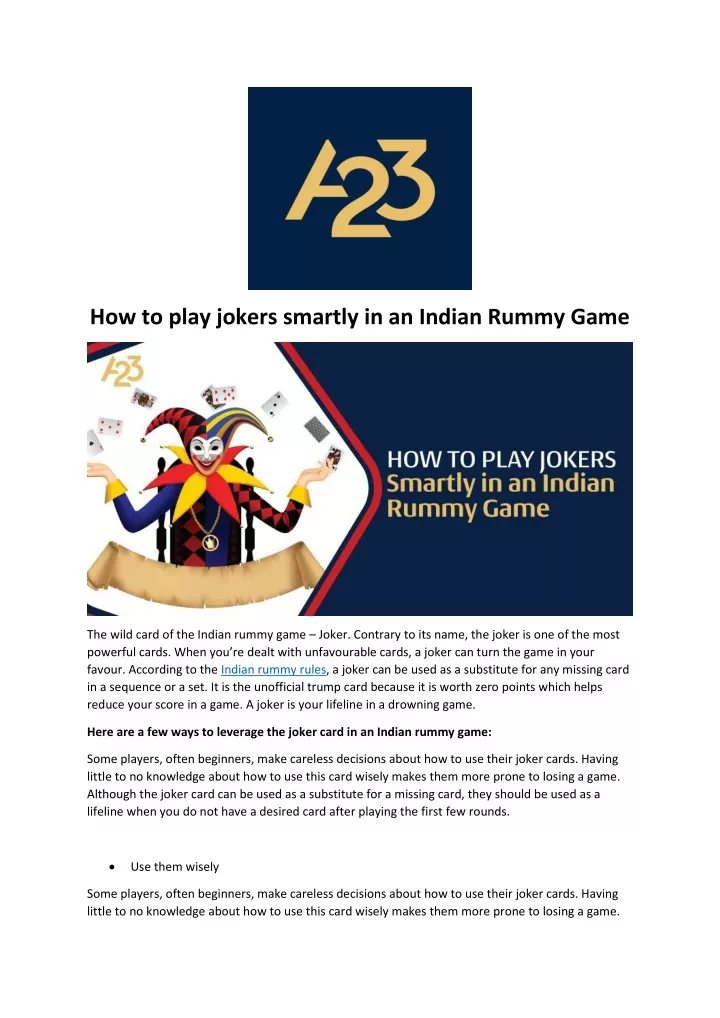 how to play jokers smartly in an indian rummy game