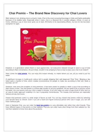 Chai Premix – The Brand New Discovery for Chai Lovers