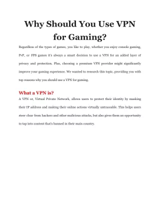 why should you use vpn for gaming