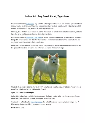 indian spitz dog breed about types color