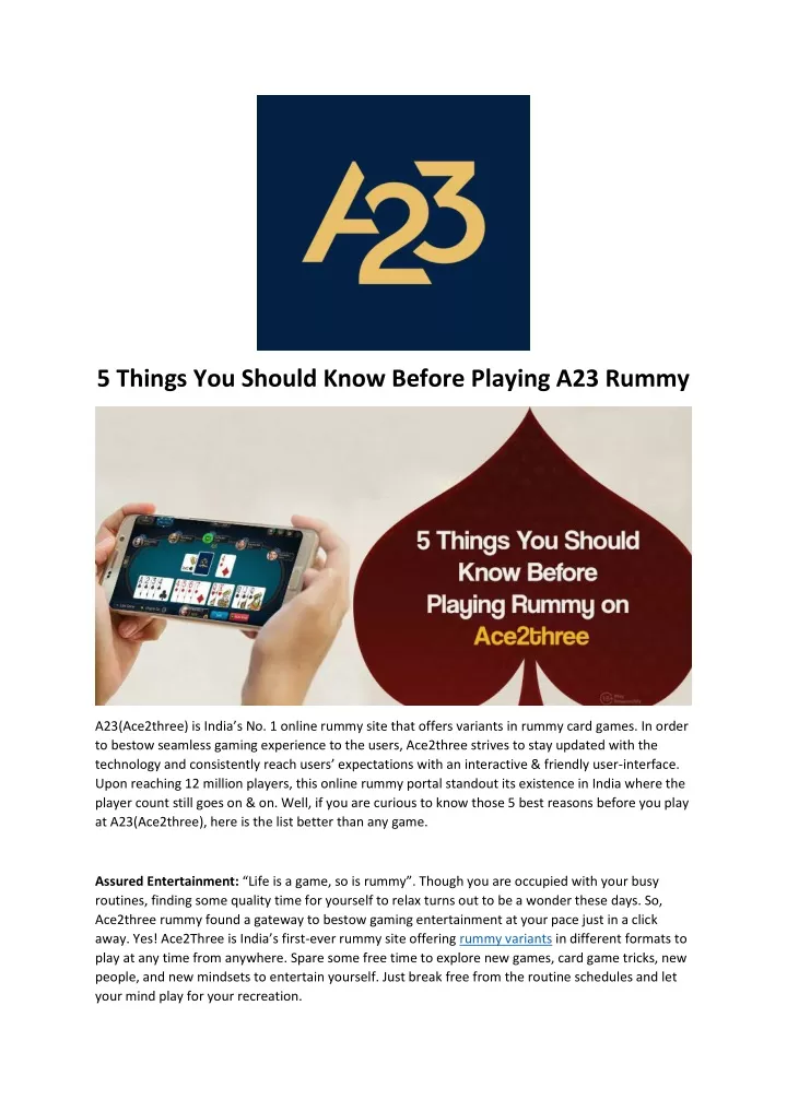 5 things you should know before playing a23 rummy