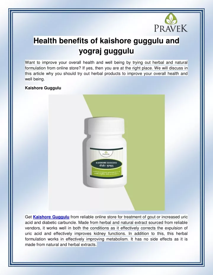 health benefits of kaishore guggulu and yograj