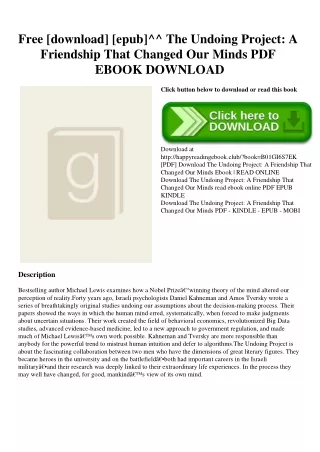 Free [download] [epub]^^ The Undoing Project A Friendship That Changed Our Minds PDF EBOOK DOWNLOAD