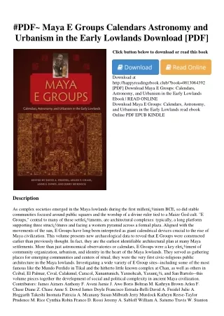 #PDF~ Maya E Groups Calendars  Astronomy  and Urbanism in the Early Lowlands Download [PDF]